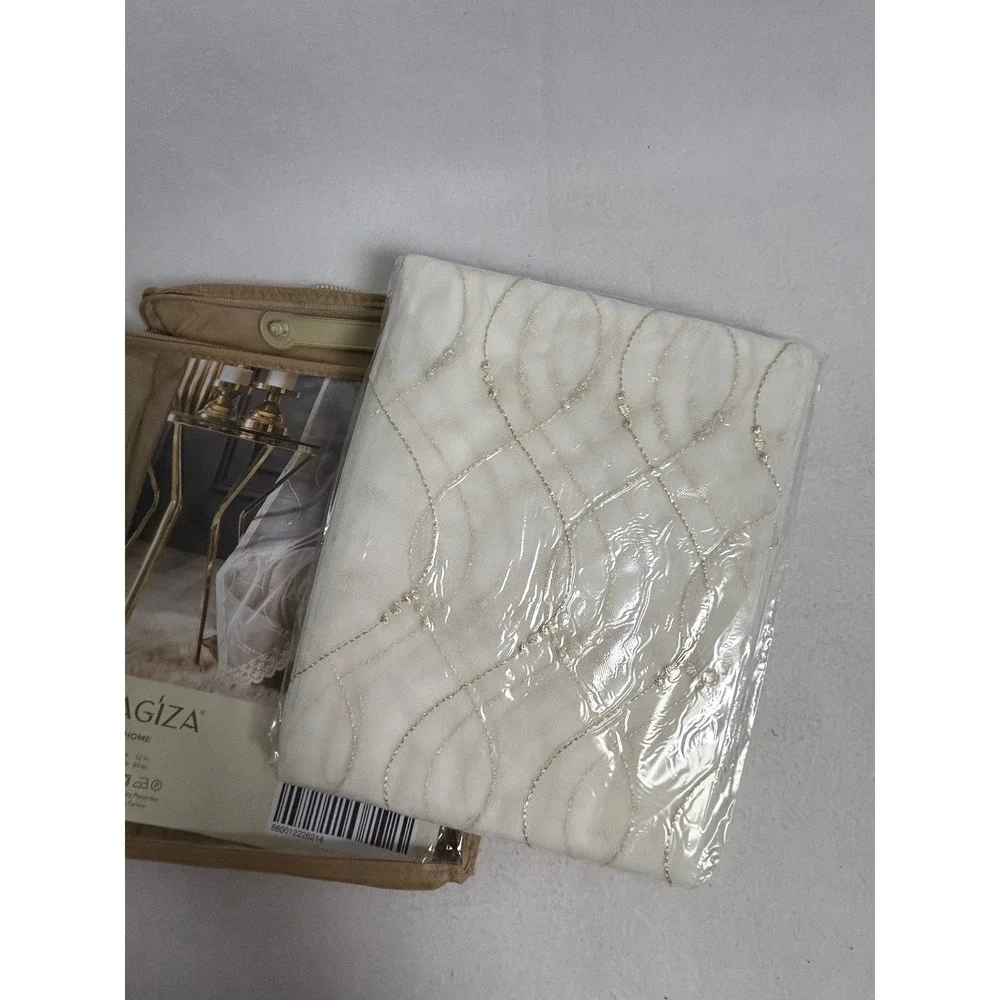 Magiza Home 52x84 Cream Embroidered Sheer Curtain Scalloped Lace‎ Edge